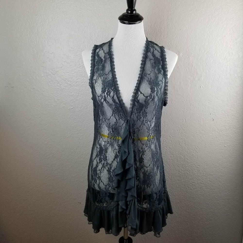 Women's boho lace & knit vest / cover-up